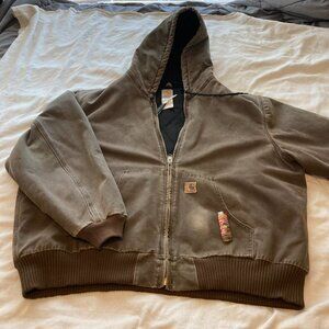 Vintage CARHARTT Hooded Denim Jacket Quilt Lined Coat Men Sz 3XL J130 CHT